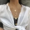 Pendant Necklaces Multi Layer Carved Coin Angel Choker Necklace Gothic Virgin Mary Cross Chunky Chain Long Women Jewelry