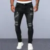 Męskie dżinsy guziki-ZIP Zamknięcie stylowe Risped Slim Fit Tcheflable Hop Hop Streetwear Mid Waist Dopasowanie kolorów