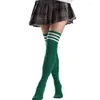 Chaussettes JK pour femmes, bas Cosplay, bandes blanches, rouges et bleues, Lolita, longues au-dessus du genou, cuisse, haute Compression