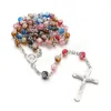 6 мм акриловые четки ожерелья для женщин и мужчин розовые бусины длинная цепочка распятие крест кулон религиозные молитвенные украшения