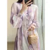 Casual Dresses COZOK Autumn For Women 2023 Break Tie-dye Chiffon Waist Long-sleeved French One-piece Elegant Style Zevity Dress