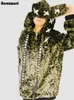 Pele feminina faux nerazzurri inverno oversized colorido leopardo impressão bonito doce quente macio casaco feminino com orelhas de coelho jaqueta fofa 2023 231102