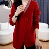 Women's Sweaters Fashion Sequined Button Jumpers Clothing Casual Loose Asymmetrical Autumn Winter Elegant V-Neck Korean Knitted