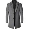 Men's Wool Blends Trench Coat Slim Fit Single Breasted Blend Down Overcoat Winter Business Pea Top Jacket Notch Lapel 231102