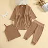 FOCUSNORM 3 Colors Autumn Causal Baby Girls Clothes Sets 3pcs Solid Knit Long Sleeve CardiganwithVestwithElastic Pants 1-4Y P230331