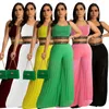 Calças femininas de duas peças conjunto de verão moda sexy chiffon suspender colete curto frisado perna larga solta impressão mulheres