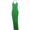 Casual Dresses Chain Halter Backless Split Long Maxi Dress Green Black Elegant Sexy Birthday Party For Woman 2023