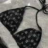 Rhinestone Letter Bikini Set Sexy Backless One Piece Swimear Women Three Point Finets Biquinis Push Up Pad Swimsuit