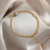 Braccialetti con ciondoli Bracciale in acciaio inossidabile con perle naturali di moda Regalo di accessori per gioielli in cristallo semplice e squisito