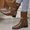bottes miui chaussure western cowboy femelle de ceinture punk boucle martin martin bottes à la maison les bottes de chevalier brun et brun augmente