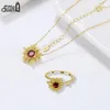 Bröllopsmycken set Effie Queen Gorgeous Natural Red Garnet Sunflower Ringnecklace Set 14k Guld över äkta 925 Sterling Silver SSGM12 231101