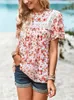 Damenblusen KHALEE YOSE Floral Boho Vintage Bluse Shirt Patchwork Chiffon O-Ausschnitt Sommer Urlaub Strand Frauen Casual Damen Tops