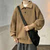 Suéteres de mujer Harajuku Estilo japonés Polo Collar Suéter Hombres Otoño Simple Cómodo Americano Retro Color Sólido Alta Calidad
