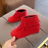 Stiefel Fransen Mädchen Stiefeletten Prinzessin Süß Rot Rosa Schwarz Beflockter Stoff Warme Gummistiefel Für Kleinkinder Kinder Baumwollgepolsterte Quasten 230331