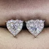 Fashion Micro Pave Heart Shape Rhinestone Stud Earrings Bling CZ Stone Ear For Women Jewelry