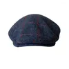 Basker blå rutig ull Autumn Winter British Style Sboy Beret Hat Retro England Hats Male Peaked Painter Cap 29