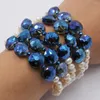 Strand GuaiGuai bijoux 5 rangées naturel blanc pomme de terre perle bleu verre cristal pièce Bracelet fait à la main pour dame