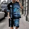 Tute da uomo T-shirt casual estiva classica con stampa leone Set streetwear vintage Maniche corte e pantaloncini morbidi oversize traspiranti larghi