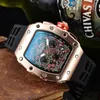 Mode lyxklocka sex-stifts kvarts timing full funktion löpning varumärke tonneau cool watch reloj Hombre