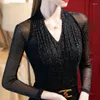 Stage Wear 2023 Mesh Latin Dance Tops für Frauen Schwarz Sexy V-Ausschnitt Shirt Salsa Standard Ballsaal Top