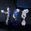 Backs Oorbellen ThreeGraces Mode Blauwe Zirconia Bloemvorm Zilver Kleur Geen Gaatje Oor Clip Op Sieraden Voor Vrouwen EJ48