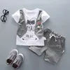 Kläderuppsättningar 2023 Summer Baby Boys Cartoon Lattice Tie T-shirt Shorts 2 Pieces Set Boy Clothes