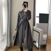 Vestes de printemps en cuir PU pour femmes, élégantes, noires, longues, Faux Trench-Coat, vêtements féminins, 2024