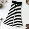 Trousers 1 7Yrs Baby Girls Knitted Stripe Stretch Versatile Autumn Infant Flare Pants Toddler Wide leg Korean 231110