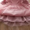 Conjuntos de roupas outono infantil crianças meninas vestidos cor sólida vestido de manga longa menina criança saia de aniversário roupas de menina