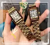 Square Roman Dial Women Lovers Watch Quartz Battery Tank Series Clock Iced Out Hip Hop rostfritt stålfodral Ultra Thin Couples Watches Relojes de Lujo Para Hombre