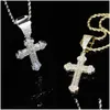 Anhänger Halsketten Iced Out Kreuz Anhänger Tennis Kette Halskette Für Männer Mit Gold Farbe Seil Link Halsketten Hip Hop Schmuck Geschenk Drop D Dhk9V