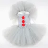 Cosplay Gray Clown Tutu Dress for Girls Carnival Halloween Costume for Kids Girl Joker Cosplay Tulle Outfit Children Party Scary Complements 230403