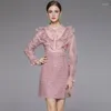 캐주얼 드레스 가벼운 고급 기계 자수 스팽글 트위드 패브릭 주름 구슬 드레스