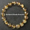 Charm Bracelets 1PC High Quality Rutilated Quartz Crystal Bracelet Quartz Round Bead Exquisite Ladies Jewelry Healing Stone Bracelet for Women 230403