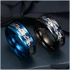 Charm Bracelets Titanium Steel Dragon Rings Black And Blue Mans Gifts Band Jewelry Size 612 Drop Delivery Dhgarden Dhtxg