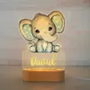 Nattljus personlig baby elefant lejon led USB 7 färger nattljus anpassad namn akryllampa för barn barn sovrum hem dekoration p230331