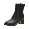 Stiefel Damen Kurz 2023 Herbst/Winter Schuhe Quadratisch Niedriger Absatz Spitzschuh Knöpfe Damenschuhe SCHWARZ BRAUN