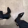 Stivali Punta a punta Donna Chelsea Pelle verniciata Stivaletti corti neri Donna Autunno Scarpe con zeppa Tacco alto Botas Mujer Zeppe 231102