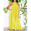 Casual Dresses Wishyear Summer Loose Big Swing Backless Sleeveless Female Beach Party Long Elegant Robe Women Solid Satin Pleated Maxi Dress