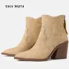 Stiefel Klobige Holzabsätze Stiefel Frau Feste Lederschuhe Spitzschuh Wedges Botas Feminina Cowboy Ankle Bottes Chelsea Botines Mujer 230403