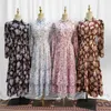 Etnik Giyim Kadınları Vintage Floral Baskılı Tam Kollu Bahar Sonbahar Elbise Retro Ofis Maxi Elegant Ladies Party Casual Uzun Gömlek