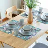 テーブルマット蝶青色の場所マット美しいアラドキッチン黄麻布熱断熱アクセサリーセット4