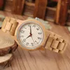 Polshorloges Arabische cijfers bellen Volledig bamboe Wood Watch Women Men Men Quartz Vintage Stijlvolle vrouwelijke horloges Wooden Bangle Band