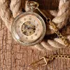 Pocket Watches Luxury Gold Hand Winding Mechanical Watch Men Open Face Arabiska siffror Dial Antik Pendantklockkedja