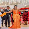 2023 nov Aso Ebi Arabic Orange Mermaid Prom Dress Beaded Crystals Evening Formal Party Second Reception födelsedagsengagemang Klänningar klädskåpa de soiree zj337