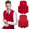 Men's Vests Red Solid Men Suit Vest Wedding Rayon Polyester Gilet Slim Waistcoat Party Formal Blue Khaki Black Business Blazer Drop