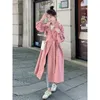 Damen-Trenchmäntel, rosa Jacken, Streetwear, lockerer Mantel, Midi-Länge, modische koreanische elegante Damen-Windjacke, lässige zweireihige Oberteile