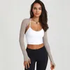 Camisas ativas chegada mulheres ginásio esporte manga longa dança xale fitness cor sólida cardigan pequeno colete treinamento blusa mujer