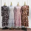 Vêtements ethniques Malaisie Femmes musulmanes Floral Imprimer Volants Abaya Longue Maxi Robe Turquie Islam Eid Party Dubaï Kaftan Robe Arabe Jalabiya