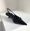 Luxury designers women pumps sandal shoes black White patent leather and pointed toe slingback pumps with brushed low heel ankle strap lady Style
